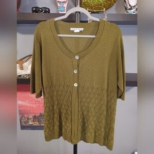 Two-one-two New York Olive Green Button-Up Cardigan, Size 1x